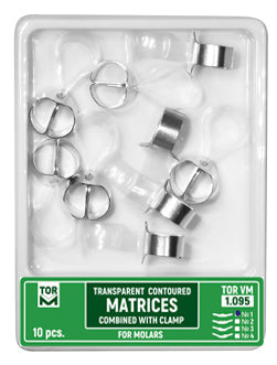 TOR VM Dental Molar Transparent Contoured Matrices Combined with Clamp of One Shape 10pcs – Professional Matrix System & Restorative Tool