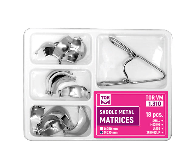 TOR VM Dental Kit of Saddle Contoured Metal Matrices 18pcs with Springclip – Professional Matrix System & Restorative Tool