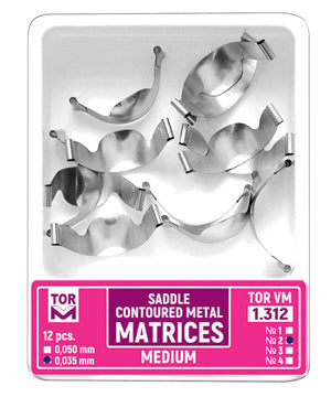 TOR VM Dental Saddle Contoured Metal Matrices Medium (Shape 3) 12pcs – Professional Matrix System & Restorative Tool