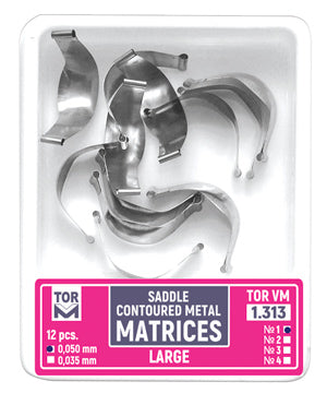TOR VM Dental Saddle Contoured Metal Matrices Large (Shape 2) 12pcs – Professional Matrix System & Restorative Tool