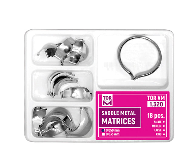 TOR VM Dental Kit of Saddle Contoured Metal Matrices 18pcs with Ring – Professional Matrix System & Restorative Tool