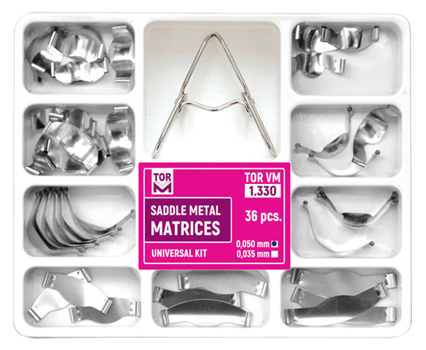 TOR VM Dental Saddle Contoured Metal Matrices. Universal Kit for Premolars 36pcs – Professional Matrix System & Restorative Tool