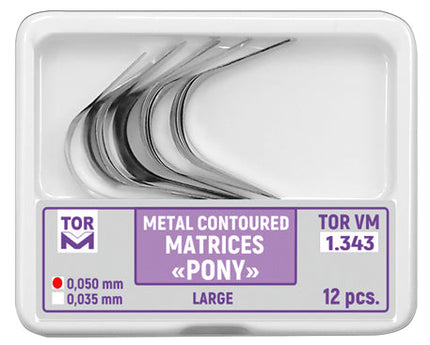 TOR VM Dental "Pony" Metal Contoured Matrices Large 12pcs – Professional Matrix System & Restorative Tool