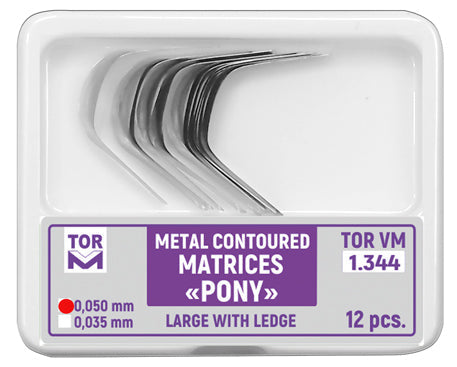TOR VM Dental "Pony" Metal Contoured Matrices Large with Ledge 12pcs – Professional Matrix System & Restorative Tool