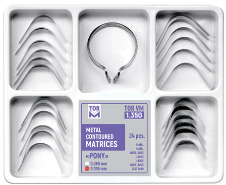 TOR VM Dental "Pony" Metal Contoured Matrices. Kit with "Slot"- Ring 24pcs – Professional Matrix System & Restorative Tool