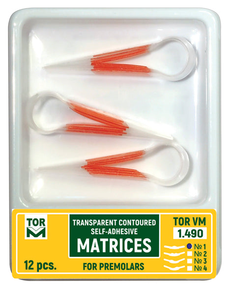 TOR VM Dental Self-Adhesive Transparent Contoured Matrix Bands for Premolars 12pcs – Professional Matrix System & Restorative Tool