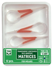 TOR VM Dental Self-Adhesive Transparent Contoured Matrix Bands for Molars 12pcs – Professional Matrix System & Restorative Tool
