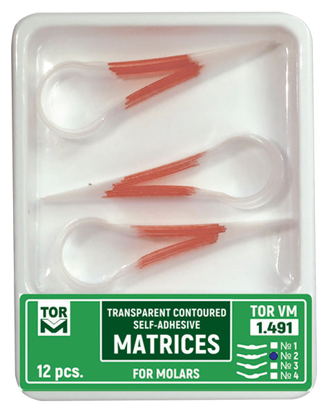 TOR VM Dental Self-Adhesive Transparent Contoured Matrix Bands for Molars 12pcs – Professional Matrix System & Restorative Tool