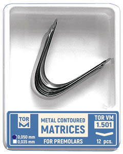 TOR VM Dental Metal Contoured Matrices for Premolars Shape 1 (without Ledge) 12pcs – Professional Matrix System & Restorative Tool