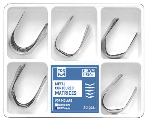 TOR VM Dental Metal Contoured Matrices for Molars 30pcs – Professional Matrix System & Restorative Tool