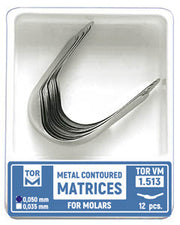 TOR VM Dental Metal Contoured Matrices for Molars Shape 3 (Left Ledge) 12pcs – Professional Matrix System & Restorative Tool