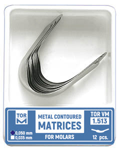 TOR VM Dental Metal Contoured Matrices for Molars Shape 3 (Left Ledge) 12pcs – Professional Matrix System & Restorative Tool