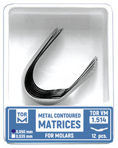 TOR VM Dental Metal Contoured Matrices for Molars Shape 4 (Right Ledge) 12pcs – Professional Matrix System & Restorative Tool