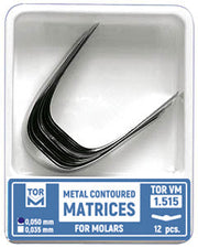 TOR VM Dental Metal Contoured Matrices for Molars Shape 5 (One Central Ledge), Elongated 12pcs – Professional Matrix System & Restorative Tool