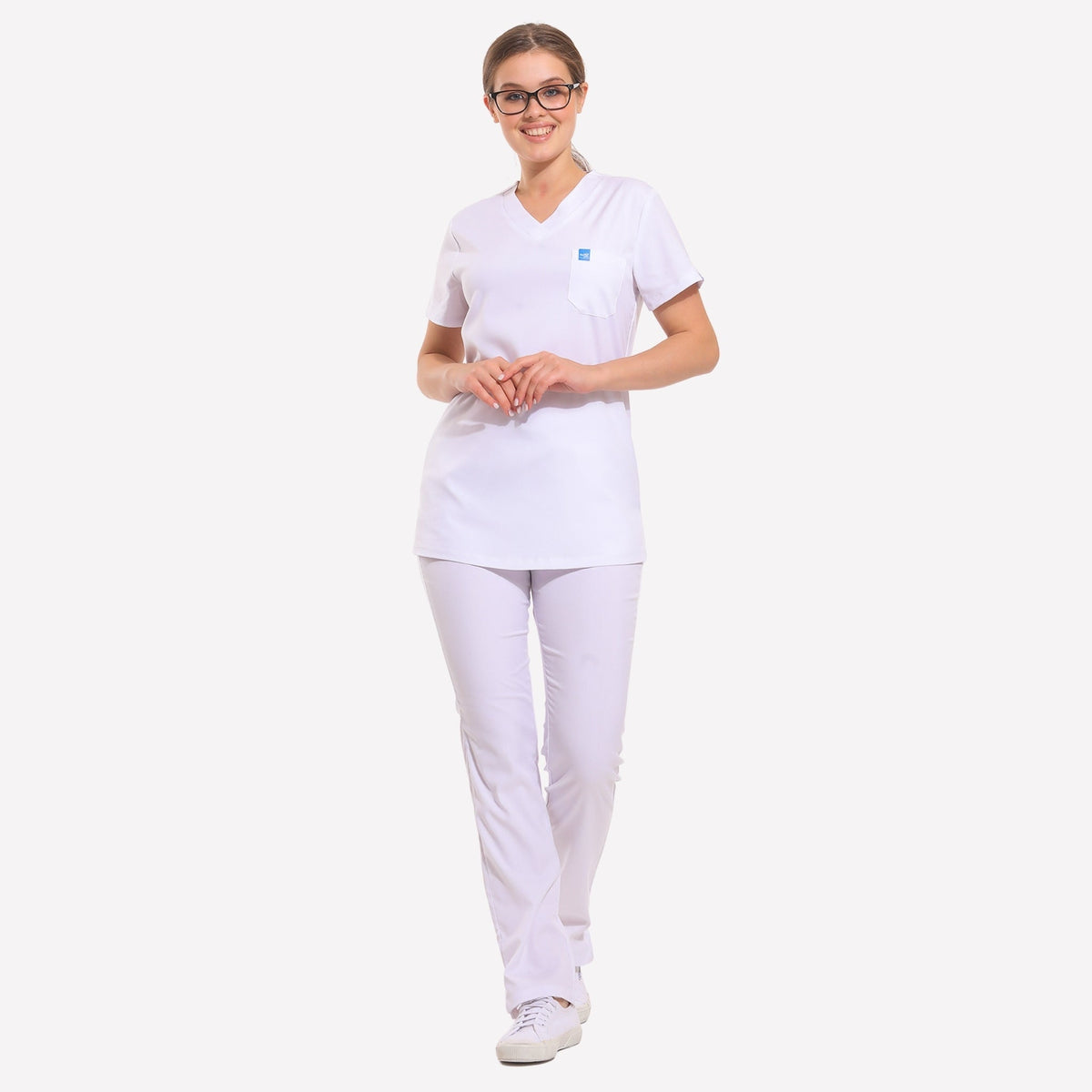 YOURDENT-USA by Wio UNIFORMS SCRUBS Classic V-Neck White Scrub Set