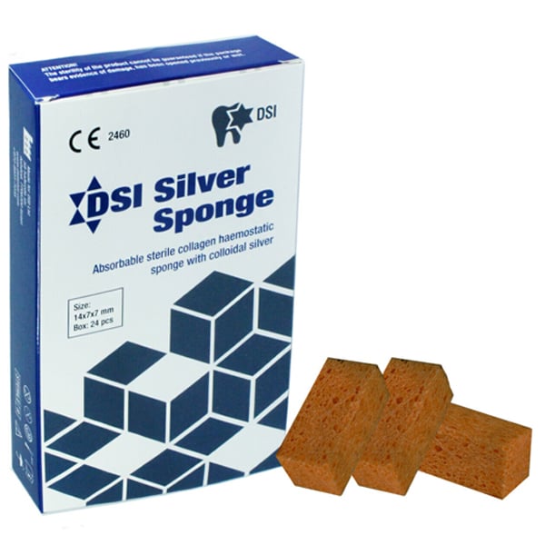 DSI Silver Sponge Absorbable Collagen Sponge, Sterile, 14x7x7mm, 24/Pk