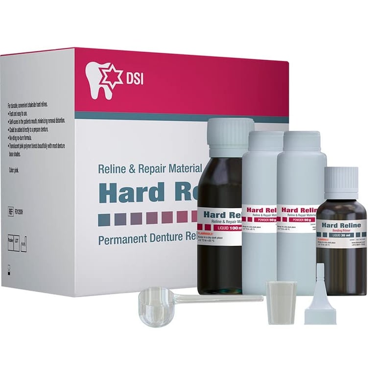 DSI Hard Denture Reline Kit, Translucent Pink. 2 x 50 g Polymer Powder, 100 ml