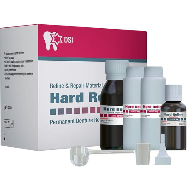DSI Hard Denture Reline Kit, Translucent Pink. 2 x 50 g Polymer Powder, 100 ml
