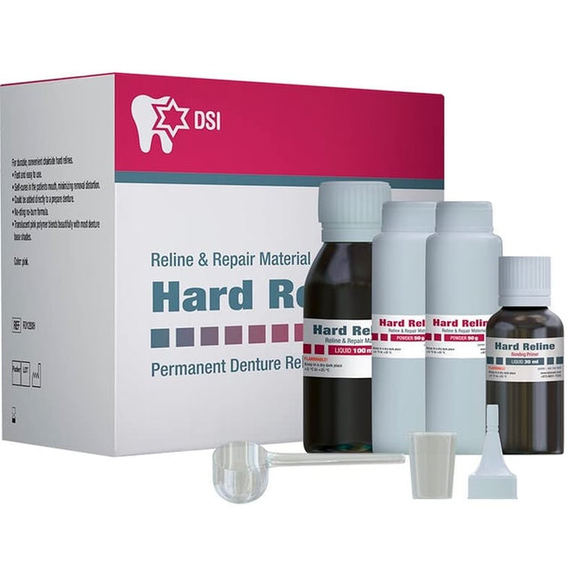 DSI Hard Denture Reline Kit, Translucent Pink. 2 x 50 g Polymer Powder, 100 ml