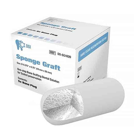 Sponge Graft Collagen Plug with Bone Graft, Sterile, 10mm x 20mm, 5/Box