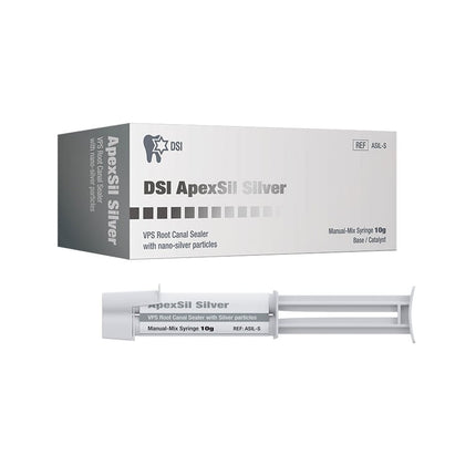 DSI ApexSil Silver VPS Root Canal Sealer with Silver Particles, 10 Gm. Manual Mix Syringe. Includes