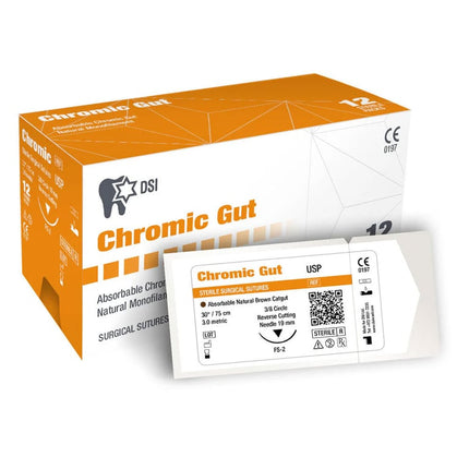 DSI Chromic Gut 4/0, 30" (75cm) Absorbable Natural Monofilament Suture, Sterile, Tan, 12/Box