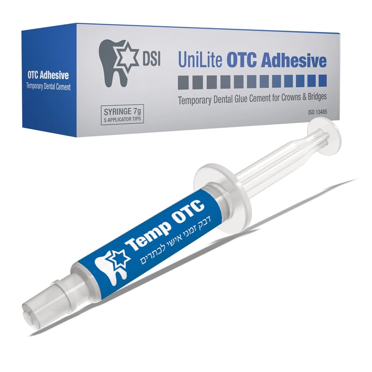 DSI Temp OTC Temporary Adhesive for Crowns & Bridges, 7g Syringe & 5 Applicator Tips