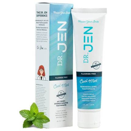 Dr. Jen Fluoride-Free 10% Nano Hydroxyapatite Toothpaste, Cool Mint, 3.4 Oz. Tube