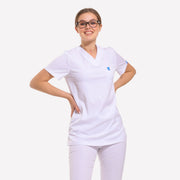 YOURDENT-USA by Wio UNIFORMS SCRUBS Classic V-Neck White Scrub Set