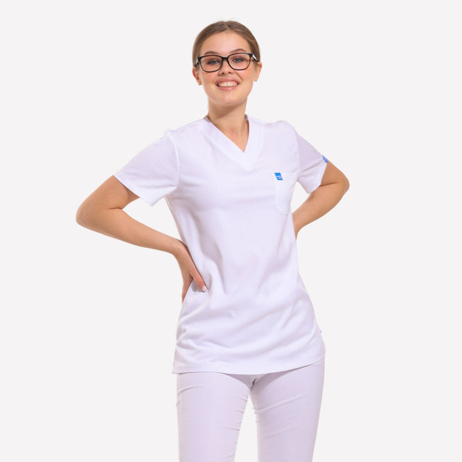 YOURDENT-USA by Wio UNIFORMS SCRUBS Classic V-Neck White Scrub Set
