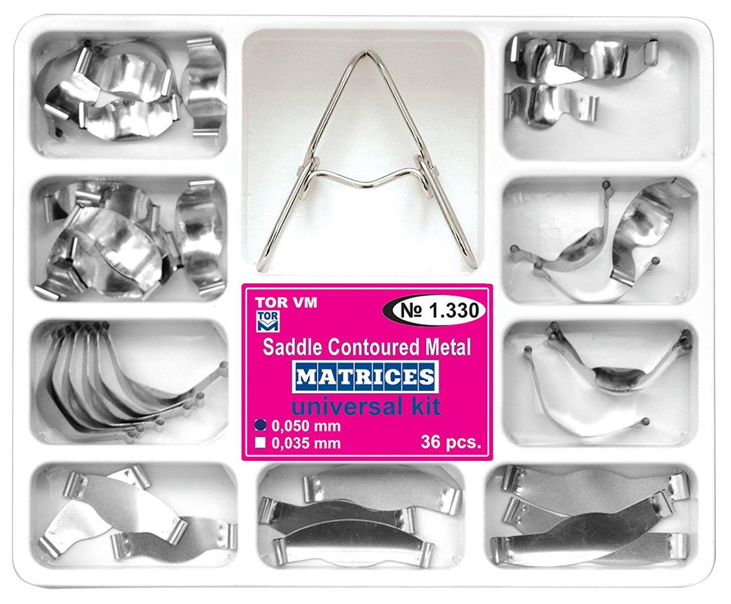 Dental Saddle Contoured Metal Matrices Matrix Universal Kit with Springclip 36 pcs/pack
