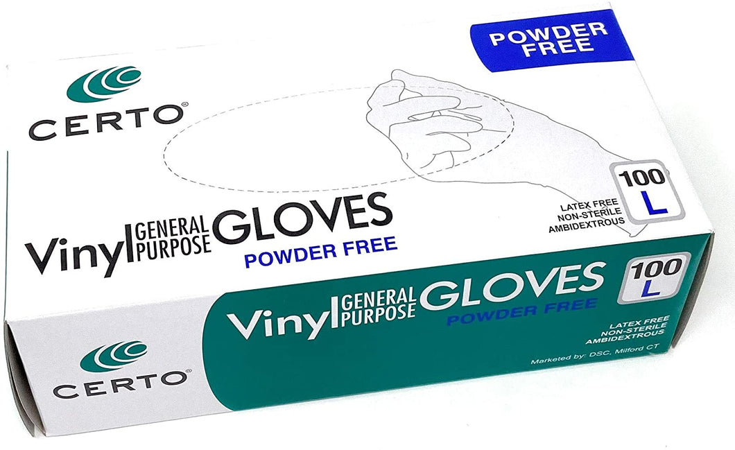 Certo General Purpose Vinyl Gloves Powder Free. X-Large. Box of 100