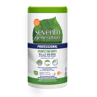 Seventh Generation Professional Disinfecting Multi-Surface Wipes, Lemongrass Citrus, 70 count Tubs (Pack of 6)