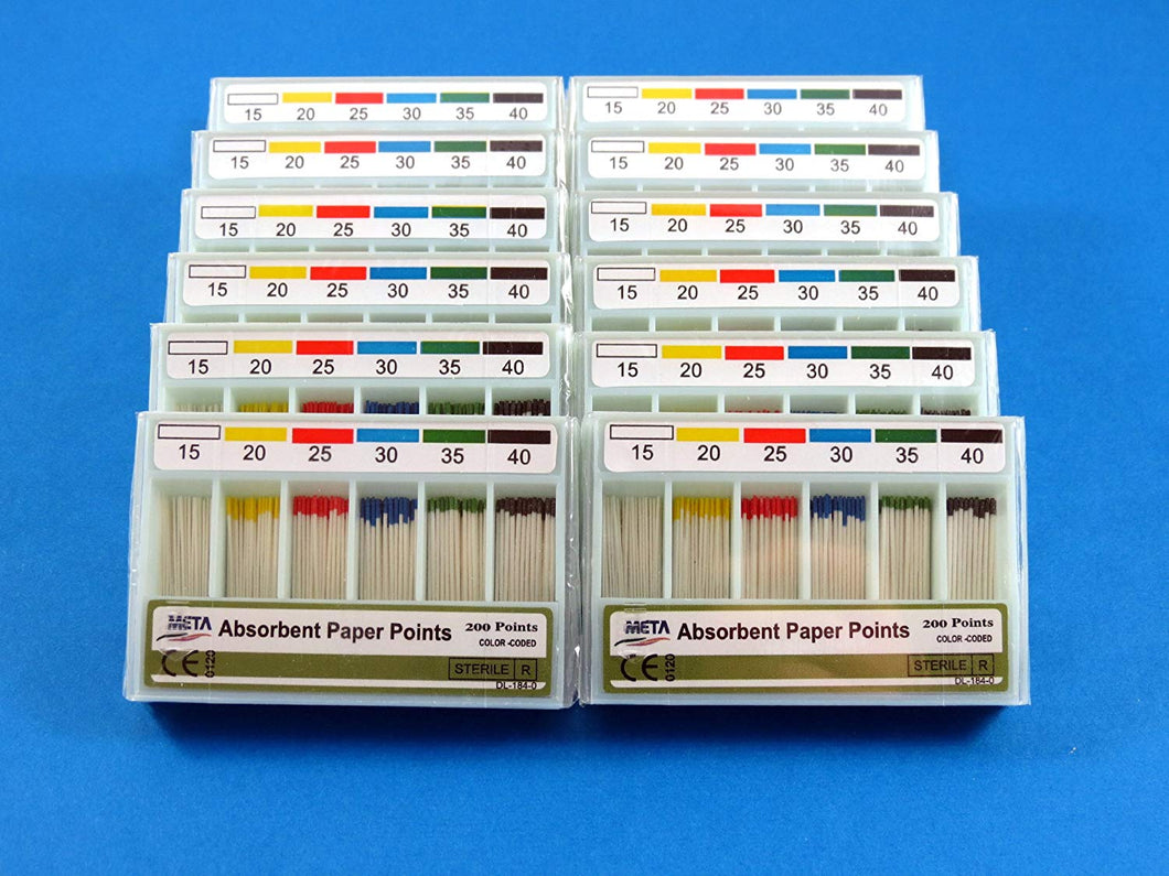 New Dental Absorbent Paper Points Color Coded 200 Points No 15/40 Set Of /12 Boxes META
