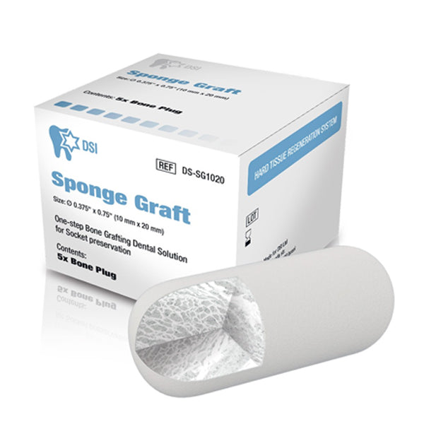 DSI Sponge Graft Collagen Plug with Bone Graft, Sterile, 10mm x 20mm, 5/Box