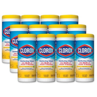 Clorox Disinfecting Wipes Crisp Lemon Case of 12x 35/Can. Cleans and Disinfects