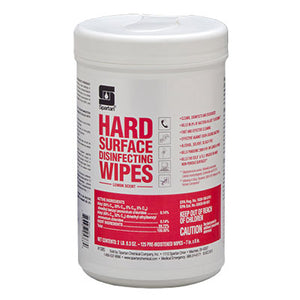 Spartan Hard Surface Disinfecting Wipes 7" x 8", Case of 6 - 125 Wipes/Pk