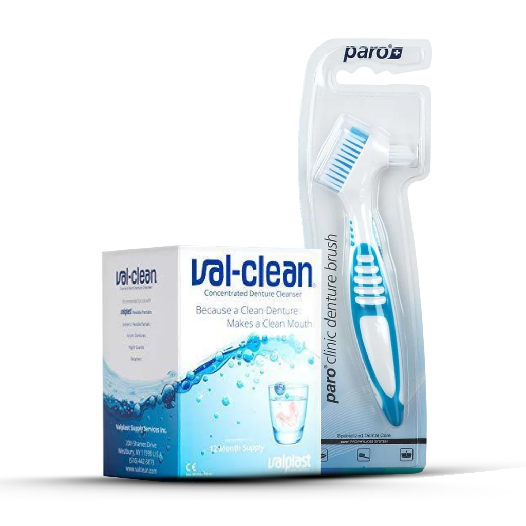 Val Clean Concentrated Denture Cleanser & Paro Clinic Denture Brush